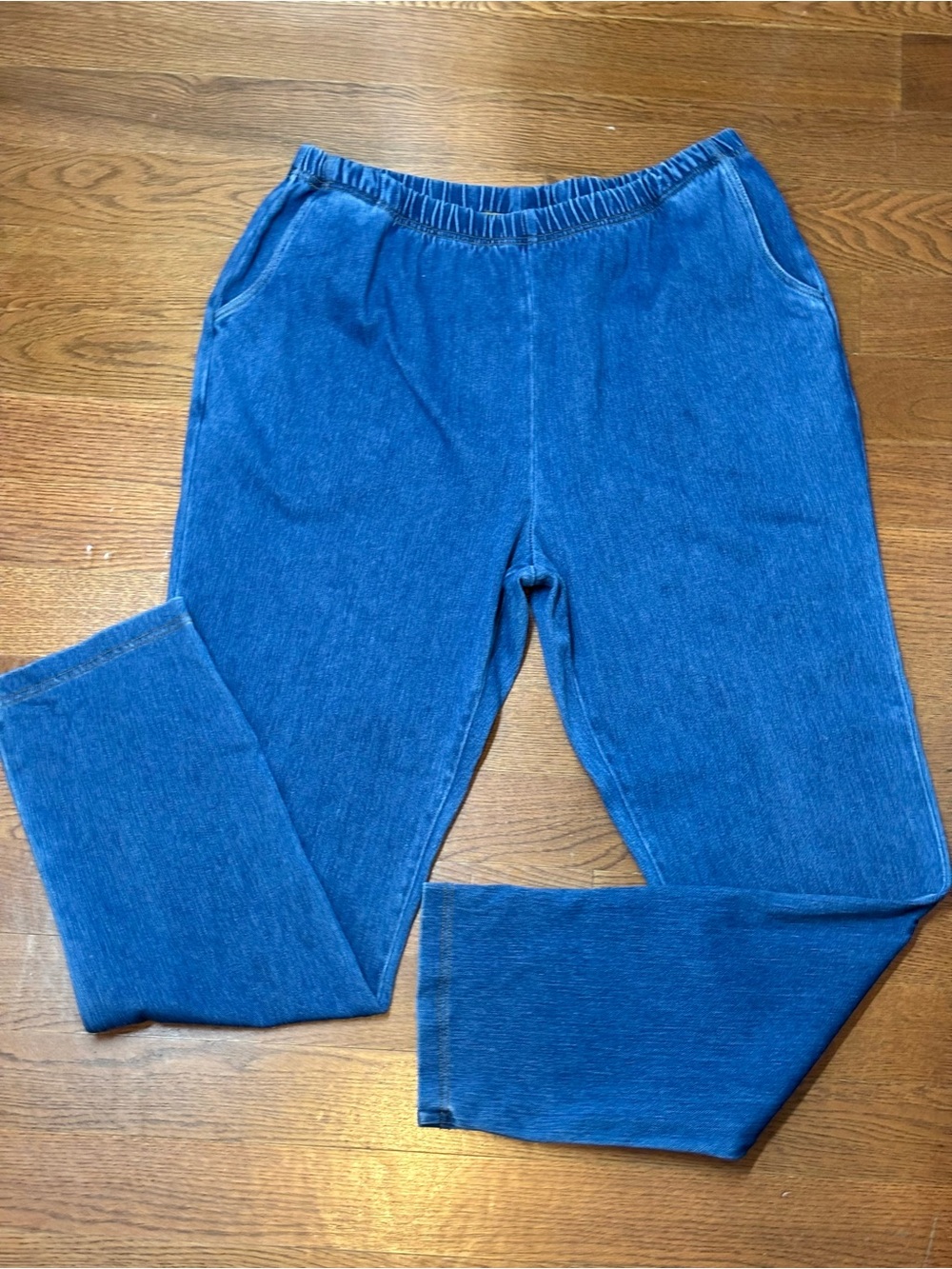 L.L. Bean Blue Elastic Waist Denim Pants Flat Front pull on Jeans, XL, tall